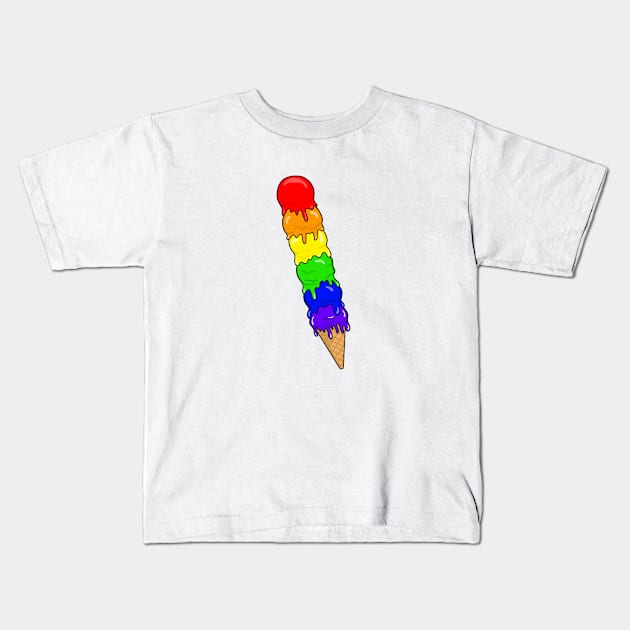 Rainbow Melting Ice Cream Cone Kids T-Shirt by bloomingviolets
